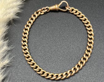 Antique 9ct Rose Gold, Victorian Curb Link Bracelet with Dog Clip Clasp
