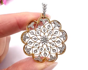 Antyczny edwardiański wisiorek z diamentowym kalejdoskopem, wykonany z 18-karatowego złota i platyny