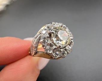 Antique 14ct Two Colour Gold Victorian Diamond Cluster Ring