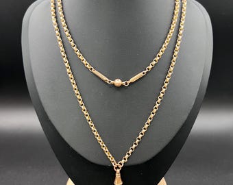 Antique 9ct Rose Gold, Edwardian Fancy Paperclip & Ball Link Belcher Chain 30 Inch