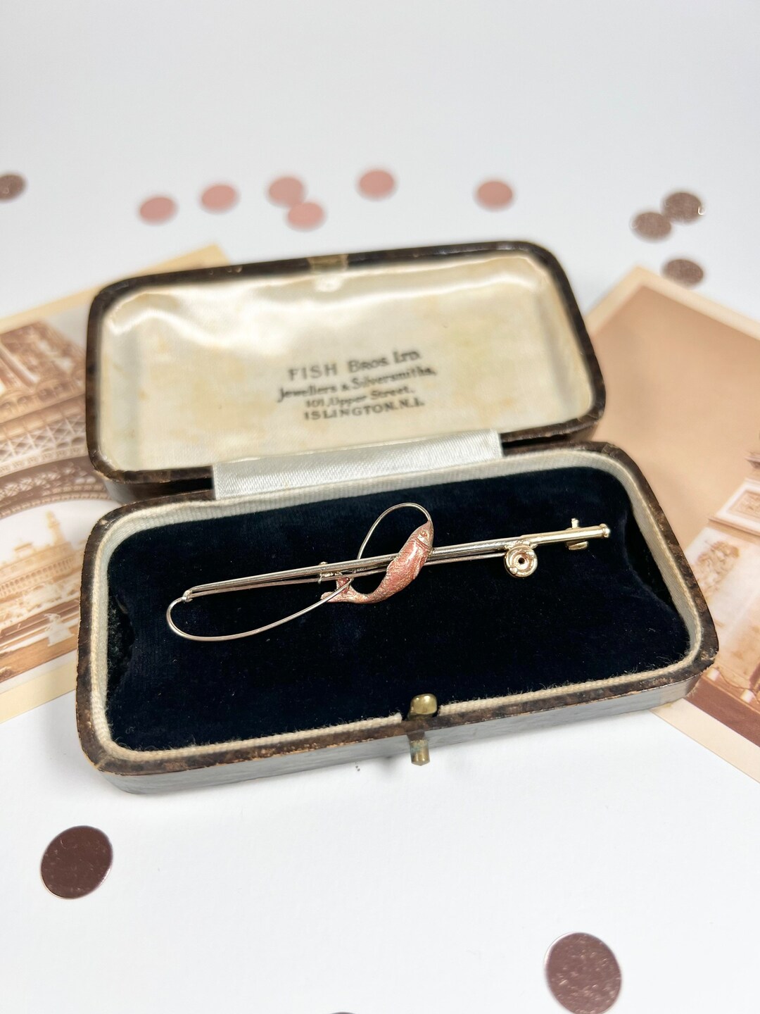 Antique 9ct Gold & Enamel Edwardian Fishing Rod Brooch - Etsy