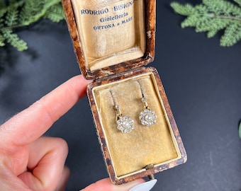 Antique 18ct Gold Edwardian Diamond & Pearl Daisy Cluster Earrings