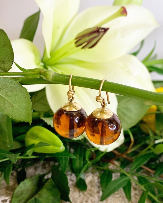 Vintage Gold & Amber Bead Earrings