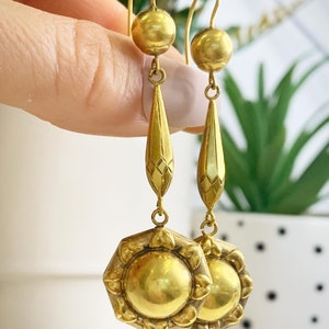 Antique 9ct Yellow Gold, Victorian Tudor Rose Gold Drop Earrings