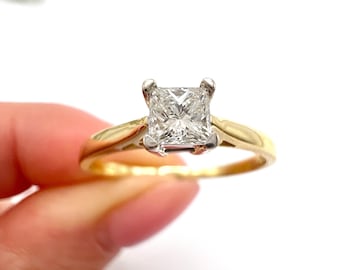 Vintage 18ct Yellow Gold, Princess Cut Diamond Single Stone Engagement Ring