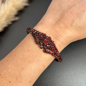 Antique Bohemian Garnet Victorian Bangle, Gold Bracelet