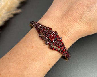 Antique Bohemian Garnet Victorian Bangle, Gold Bracelet