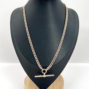 Antique 9ct Rose Gold Albert Chain Necklace: Edwardian Curb Link