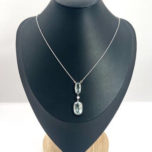 Vintage platinum, 1920s Aquamarine & Diamond Pendant Necklace