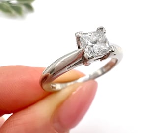 Vintage Platinum, Princess Cut Diamond Single Stone Engagement Ring