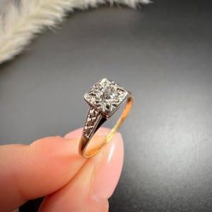 Antique 18ct Gold, 1920s Art Deco Square Set Diamond Engagement Ring