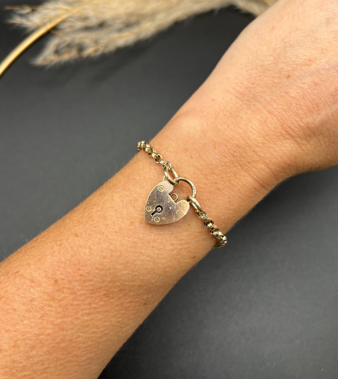 Antique 9ct Rose Gold, Edwardian Rolo Link Bracelet With Heart