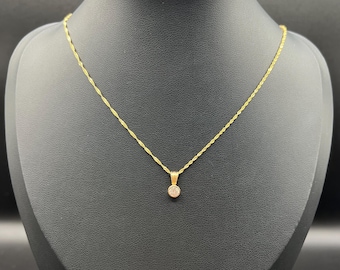 Pendentif diamants en or 9 carats avec chaîne à maillons torsadés, collier diamant vintage