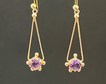 Antique 9ct Yellow Gold, Amethyst Drop Earrings, Circa 1920