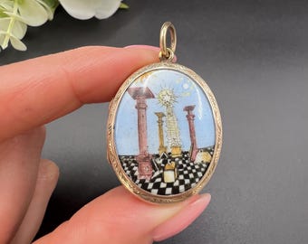 Antique 9ct Gold, Rare Edwardian Enamel Masonic Locket