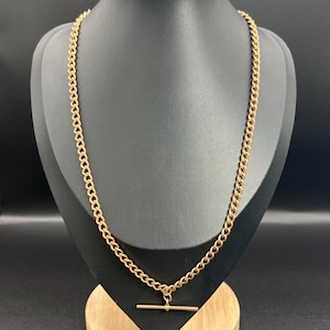 Antique 9ct Rose Gold Albert Chain Necklace: Edwardian T-Bar, 19 Inch