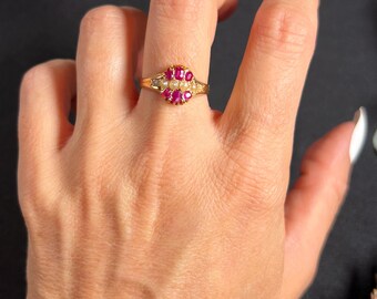 Antique 15ct Gold, Victorian Seed Pearl Ruby Ring, Hallmarked Birmingham 1874