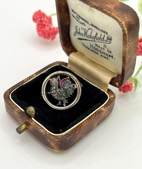Antique 14ct White Gold, Victorian Ruby, Sapphire, Emerald, Rose