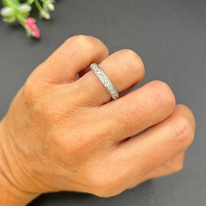 Antik platina från 1920-talet, fransk stämplad, alliansring med 1,20 karat diamant, vigselring bild 7
