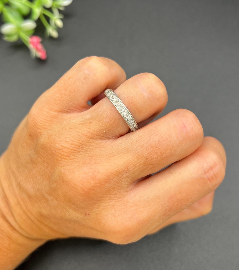 Antik platina från 1920-talet, fransk stämplad, alliansring med 1,20 karat diamant, vigselring bild 7