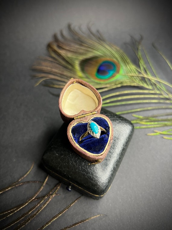 Antique 18ct Gold Edwardian Turquoise & Diamond M… - image 2