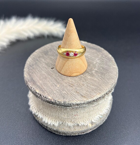 Antique 18ct Gold, Victorian Ruby & Diamond Boat Shap… - Gem