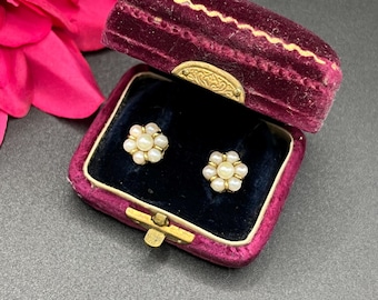 Antique Pearl Daisy Cluster Earrings, 18ct Yellow Gold