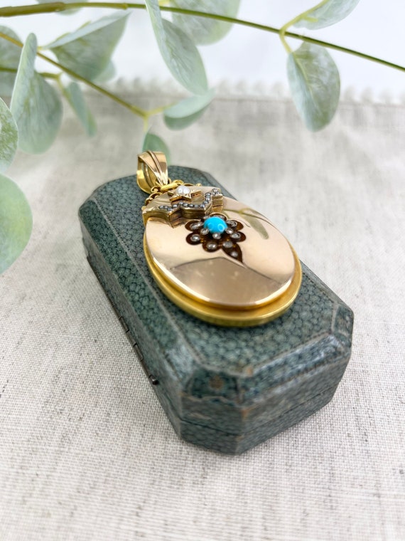 Antique 18ct Gold Large Victorian, Turquoise, Pea… - image 4