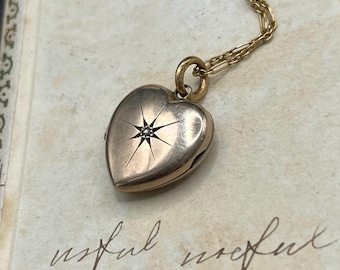 Antique 9ct Gold Diamond, Edwardian Heart Locket, Circa 1910