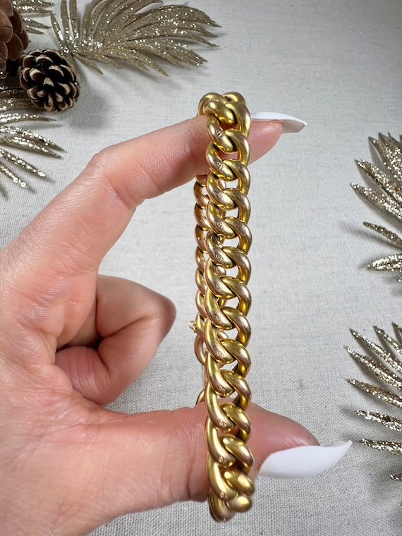 ゴールドリンクチェーンブレスレット 約15センチ Antique 15ct Yellow Gold Stamped, Victorian Curb Link Bracelet