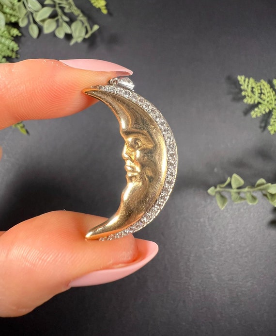 Vintage 18ct Two Colour Gold, Contemporary Diamond Moon Pendant