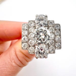 Vintage 18ct White Gold & Platinum, 1960s 3.50ct Tiered Diamond Cocktail Tank Ring