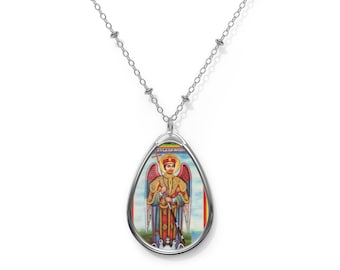 Collier ovale, collier Raguel archange, bijoux célestes, pendentif ange gardien, collier spirituel, pendentif en cristal de guérison