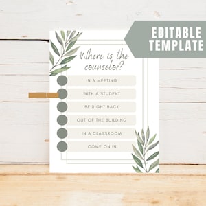 Where is the Counselor Sign, Editable, Counseling Office Sign, School Counselor Office Print, School Psychologist, Counselor Gifts