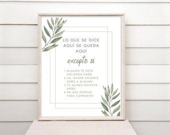 Spanish Counseling Office Sign, Confidentiality Sign, What You Say In Here Stays In Here, Therapists Office Decor, School Counselor