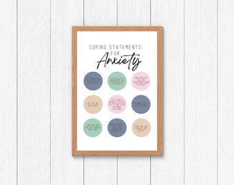 Counseling Office Print, Anxiety Coping Statements Print, Therapist Office Sign, Santé mentale, Conseiller scolaire, Psychologue, Autosoins