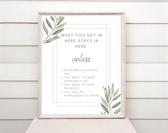 Counseling Office Sign, Confidentiality Sign, What You Say In Here Stays In Here, Therapists Office Decor, Counselor Gifts, Therapist Gifts
