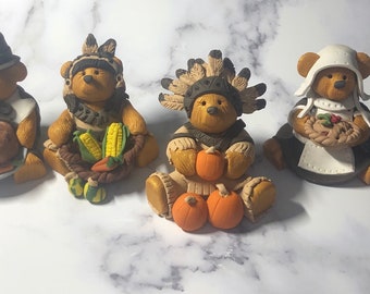 CLEARANCE ITEM! Fall Harvest / Thanksgiving Teddy Bear Figurines- Set of 4 (Large)