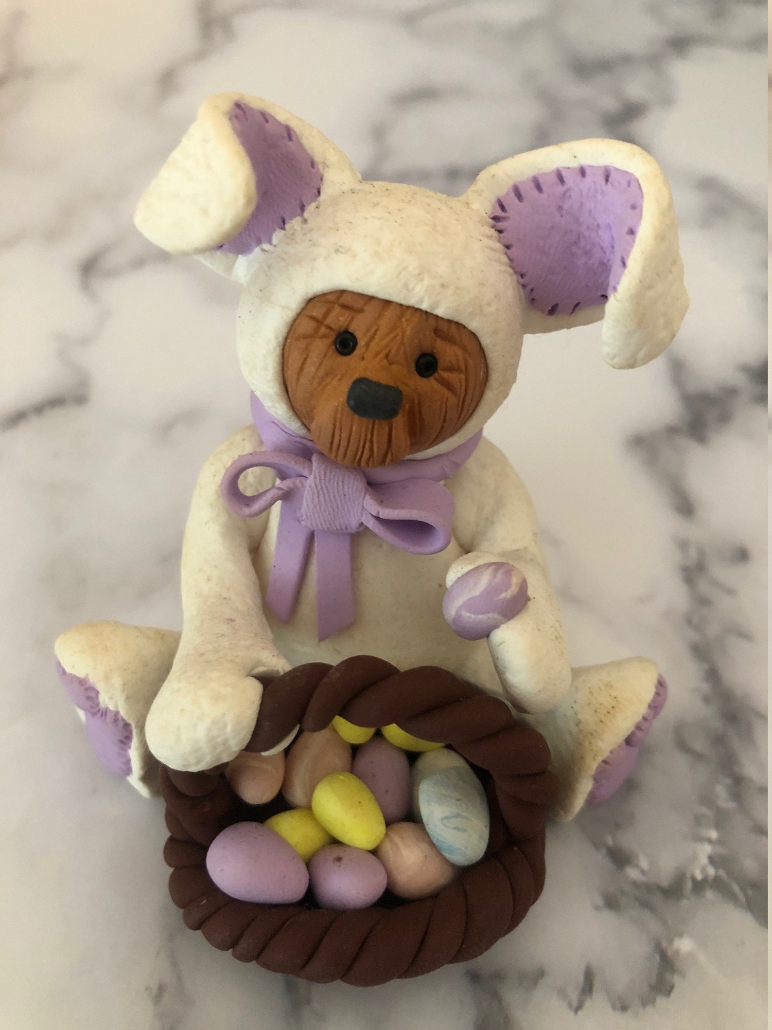 Teddy Bear in an Easter Bunny Costume Figurine | Etsy