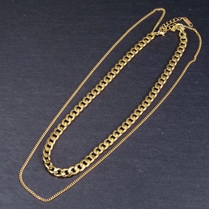 Gemini Necklace / Layered Gold Curb Chain Necklace / Gifts for You / Gifts for Her / Water-resistant, hypoallergenic, anti-tarnish jewelry