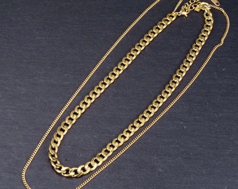 Gemini Necklace / Layered Gold Curb Chain Necklace / Gifts for You / Gifts for Her / Water-resistant, hypoallergenic, anti-tarnish jewelry