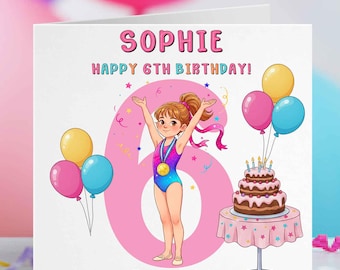 Personalised Gymnast Birthday Card Girl 5th 6th 7th 8th  Daughter Granddaughter Niece Custom Name Age Gymnastics Card, Hair colour options