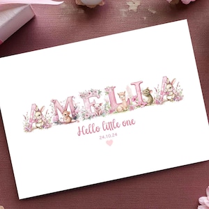 Personalised New Baby Card, Newborn baby Girl card, New Parents congratulations card, newborn baby girl card, New Baby Girl Card