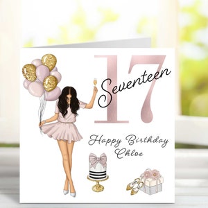 17th Birthday card for her Personalised daughter granddaughter niece goddaughter sister cousin Age Card for Her