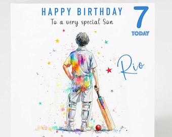 Personalised Cricket Birthday Card | Watercolour Sports Design for Boys