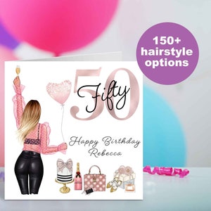 50th Birthday card for women, Personalised 50th Birthday Card, daughter, sister, granddaughter, niece, goddaughter, cousin, best friend