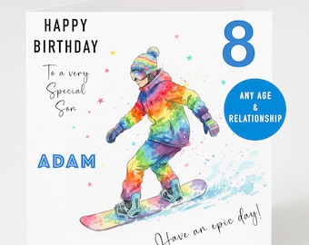 Snowboarder Birthday Card for Boy | Personalised Birthday Card | Any Age Snowboarding Card | Custom Name | Winter Sports Card, Son, Grandson