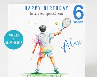 Tennis Birthday Card Personalised | Any Age Any Relation | Tennis Boy Birthday Card | Custom Name | Son Grandson Birthday Card | Sports Card
