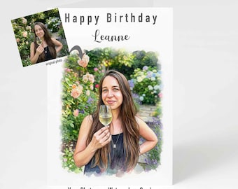Daughter Birthday Card Gift - Custom Card, Turn Your Photo Into Illustration Card, Any Occasion Personalised Picture