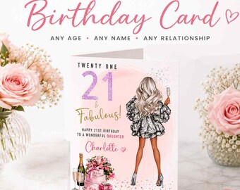 Personalised 18th 21st 30th 40th Birthday Card for Her | Any Age | Daughter Sister Friend Niece Granddaughter | Fabulous Sparkly Girl Card